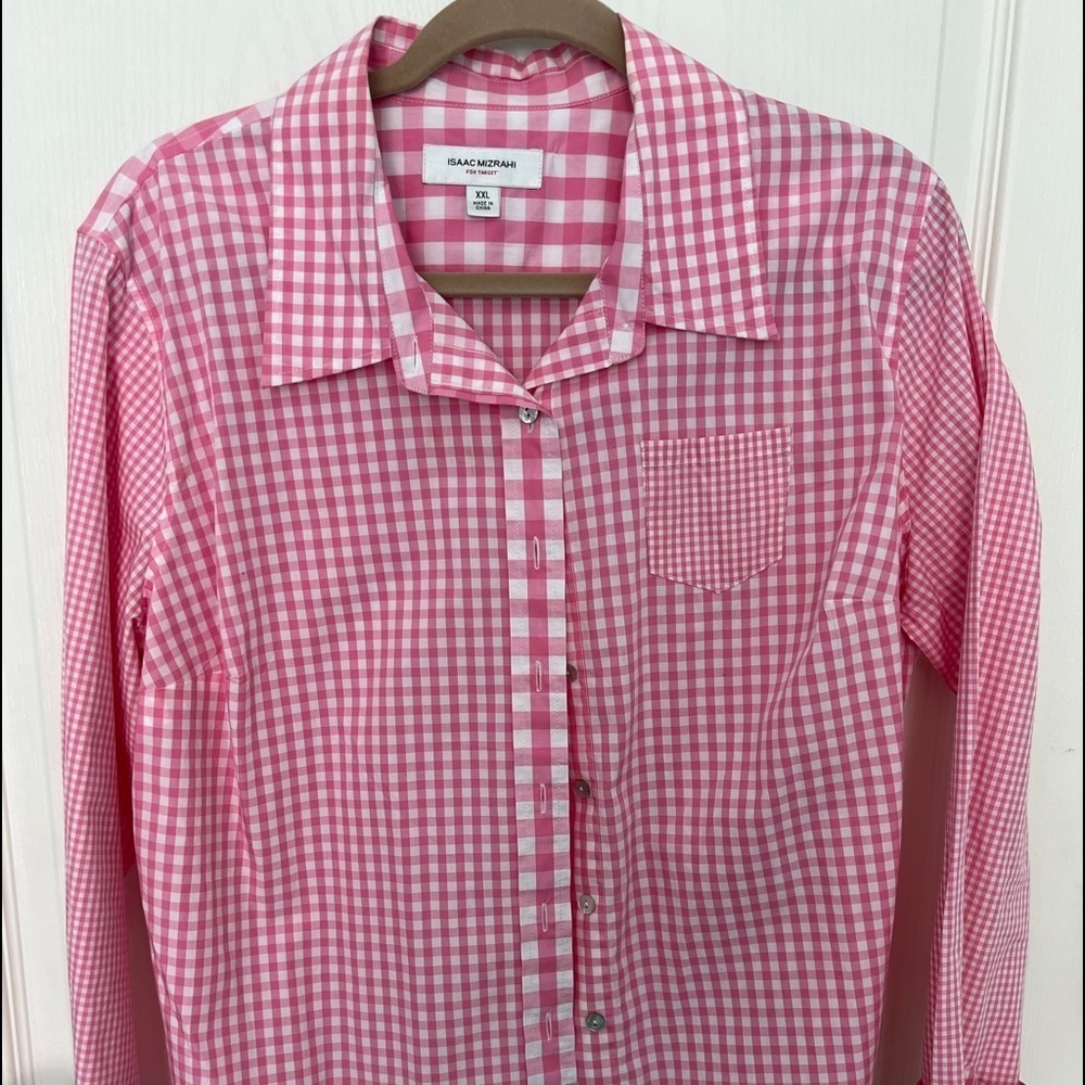 Cotton button down shirt, pink, size XXL by Isaac Mizrahi, new but no tags